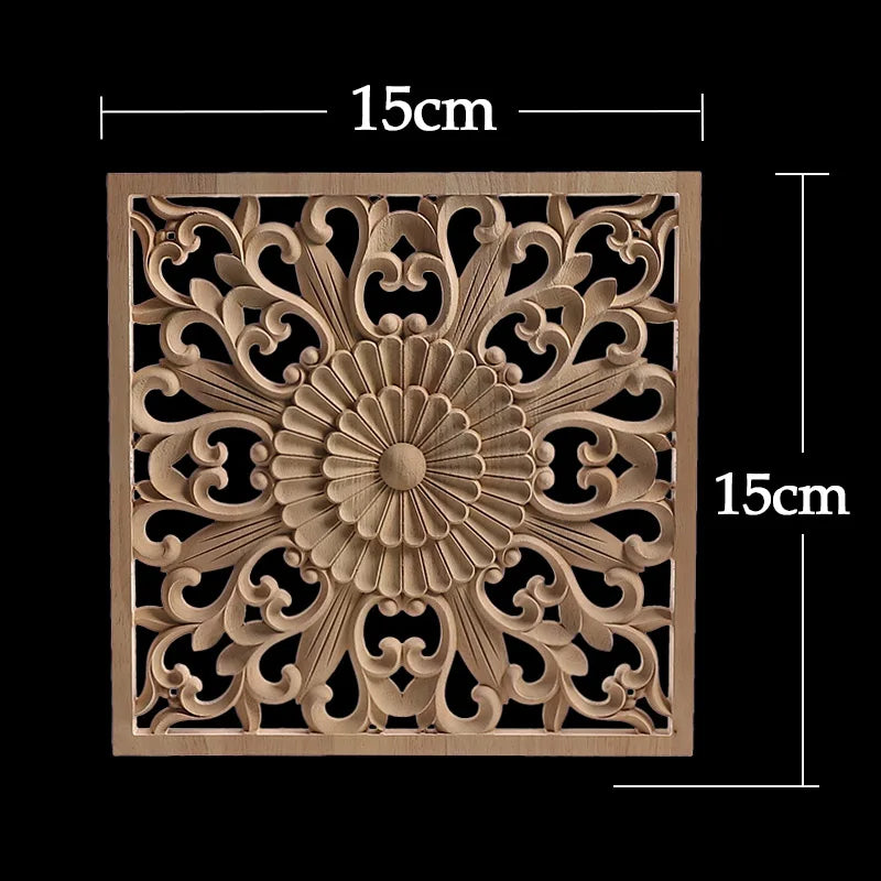 Unique Exquisite Natural Floral Wooden Carved Onlay Decal Figurines