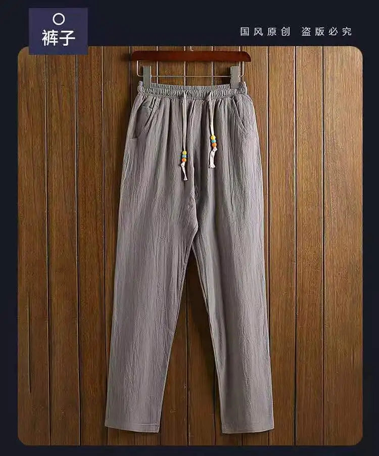 (Shirt + trousers) summer fashion men shirt Man Cotton and linen shirts