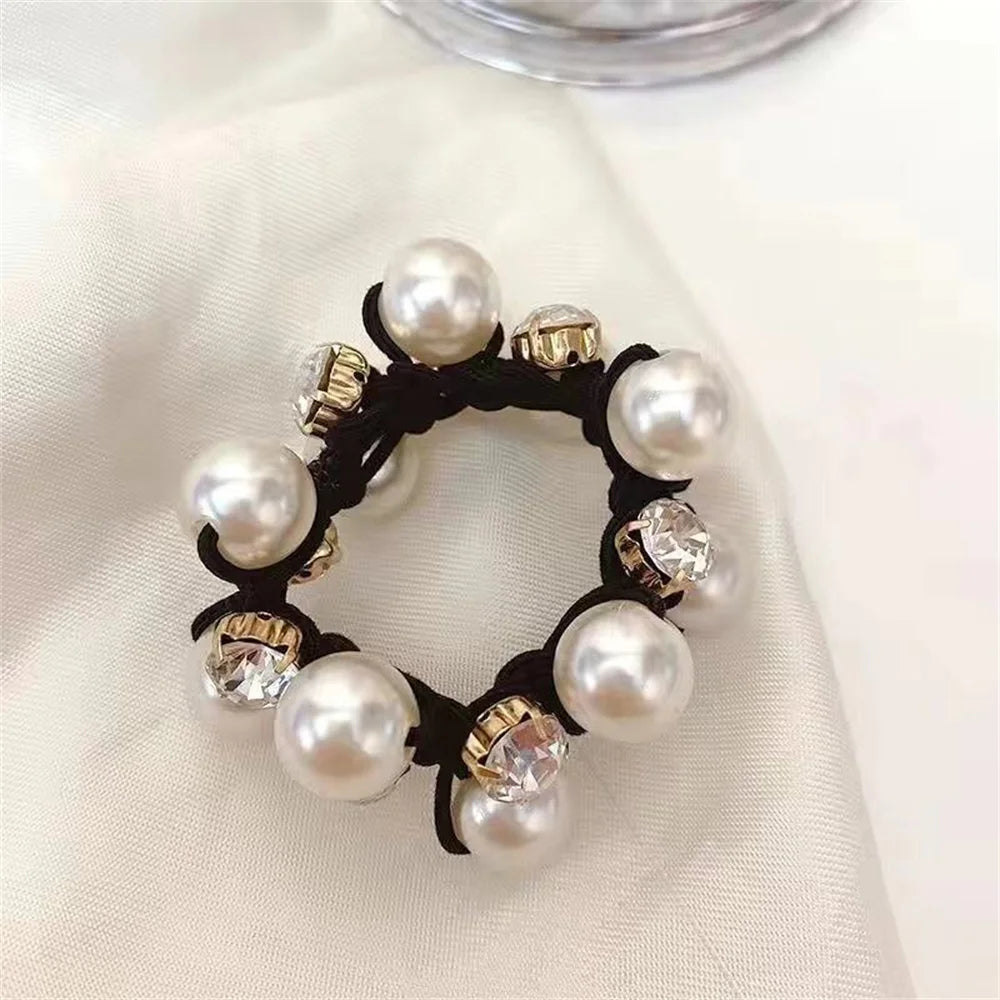 Woman Elegant Pearl Hair Ties Beads Girls Scrunchies Rubber Bands