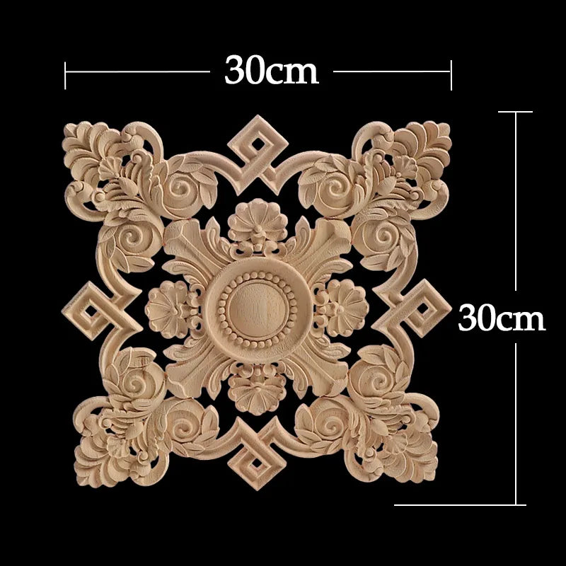 Unique Exquisite Natural Floral Wooden Carved Onlay Decal Figurines
