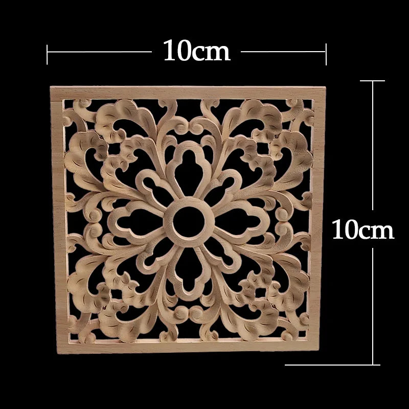 Unique Exquisite Natural Floral Wooden Carved Onlay Decal Figurines