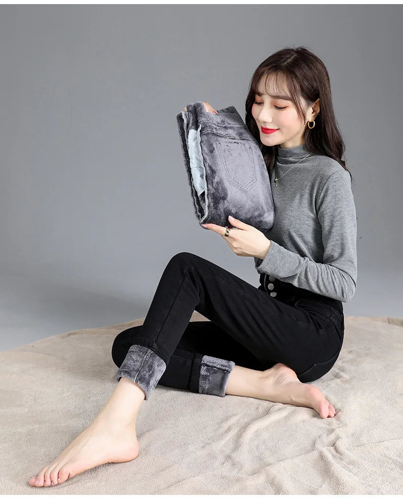 Fleece High-waist Warm Skinny Jeans