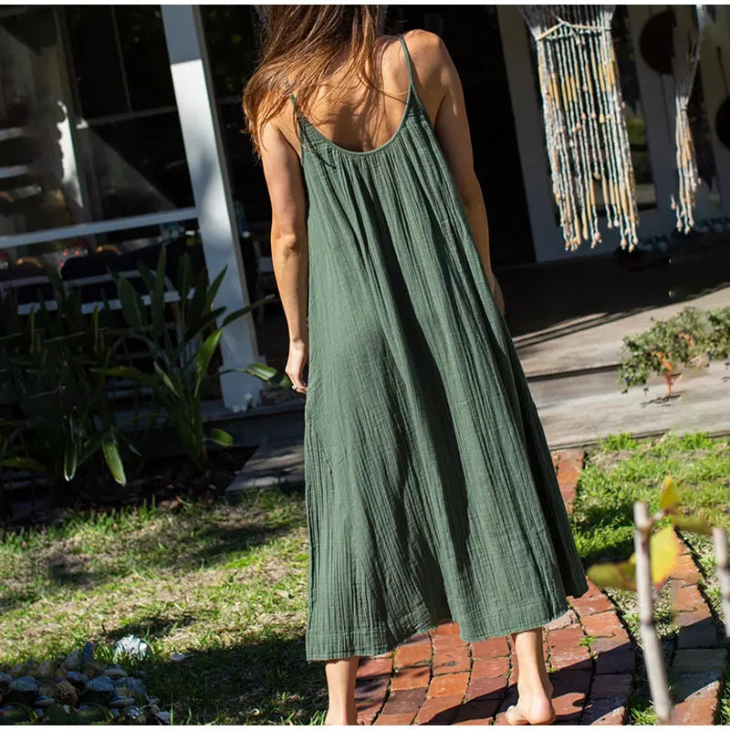 Long Dress Loose Solid Sleeveless Backless Streetwear Elegant