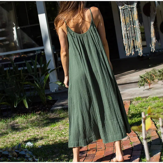 Long Dress Loose Solid Sleeveless Backless Streetwear Elegant