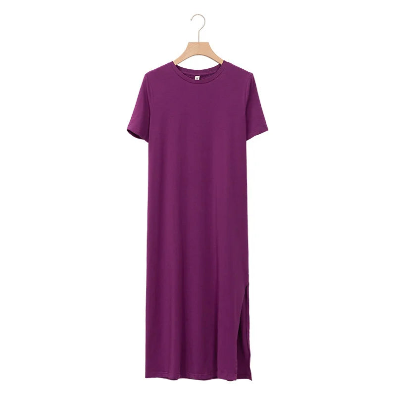 Casual Loose Short Sleeve Split Out Black Female Sexy Long Dress