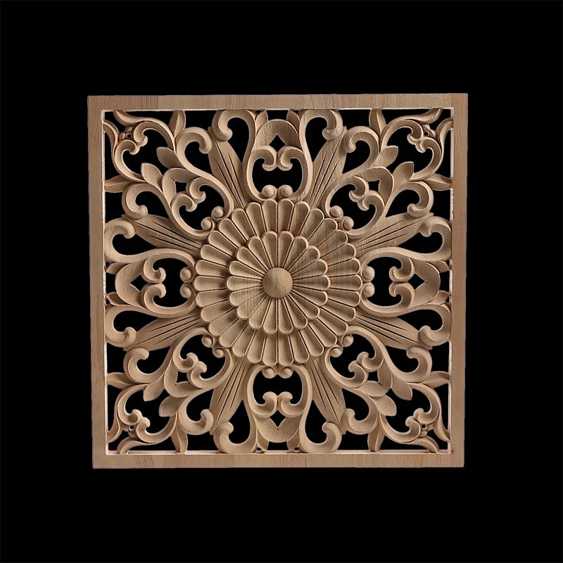 Unique Exquisite Natural Floral Wooden Carved Onlay Decal Figurines