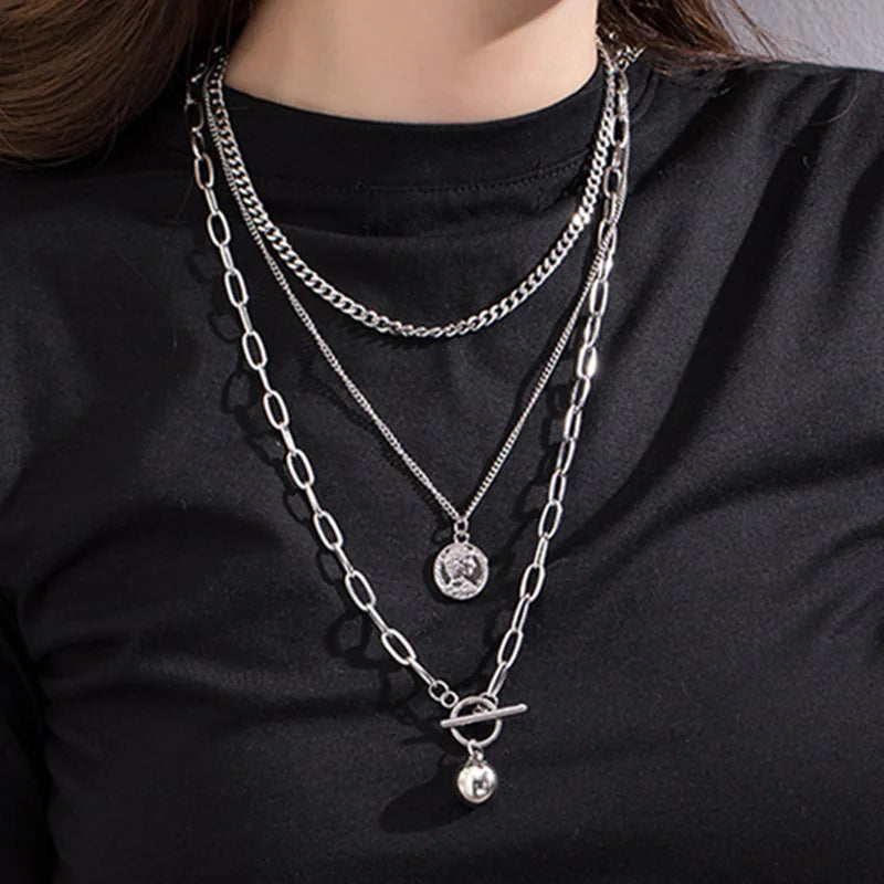 Layered Chain Necklace Neck Chains Lock Pendant Jewelry