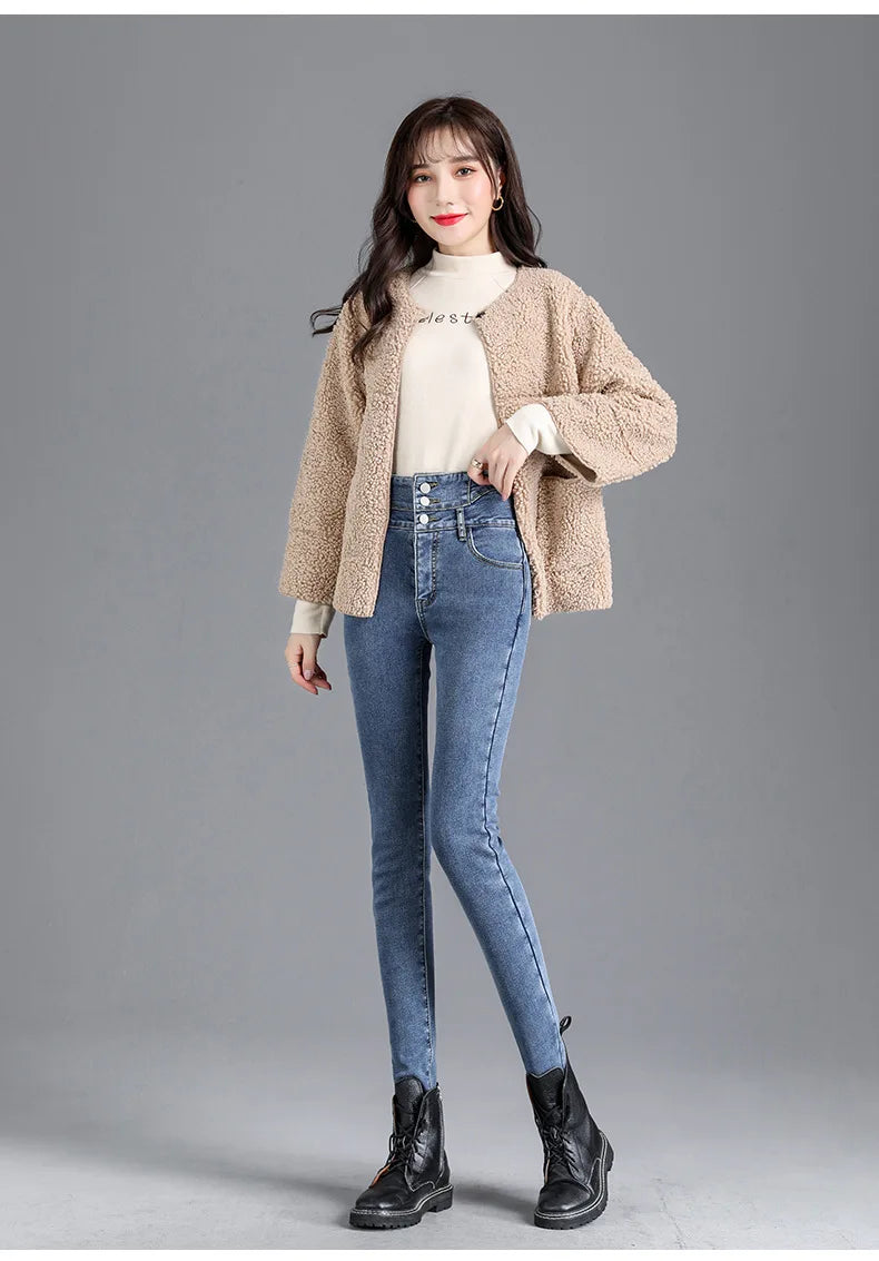 Fleece High-waist Warm Skinny Jeans