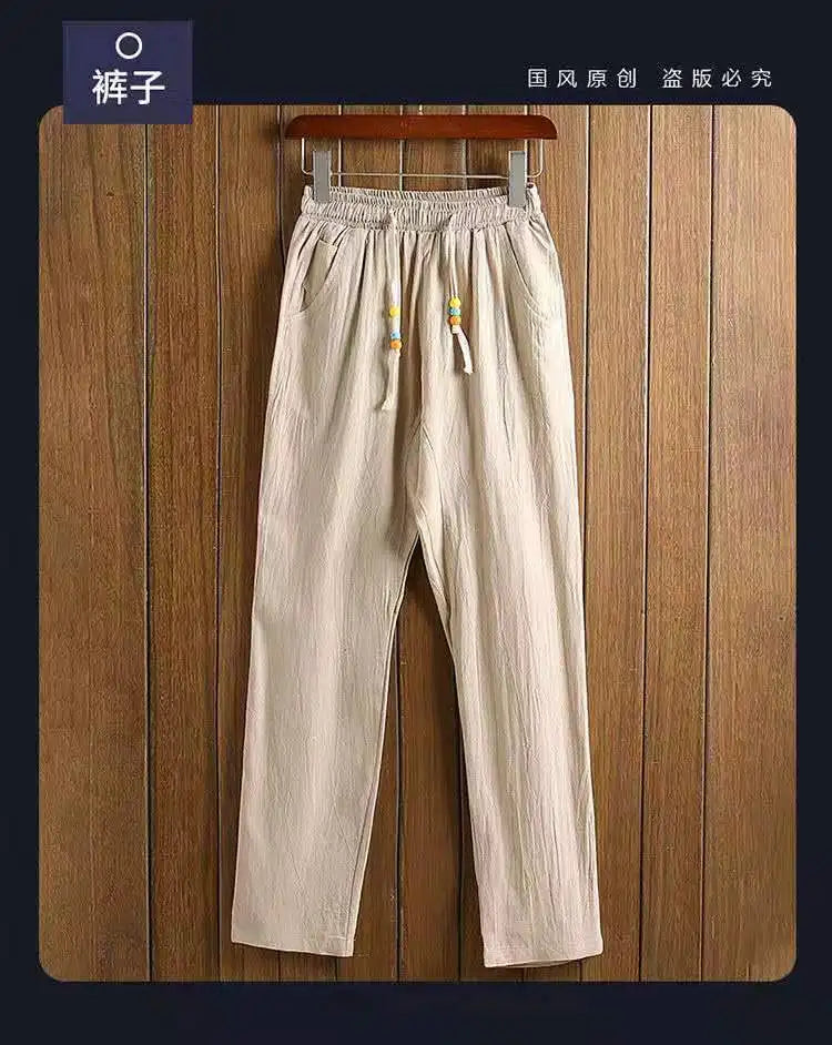 (Shirt + trousers) summer fashion men shirt Man Cotton and linen shirts