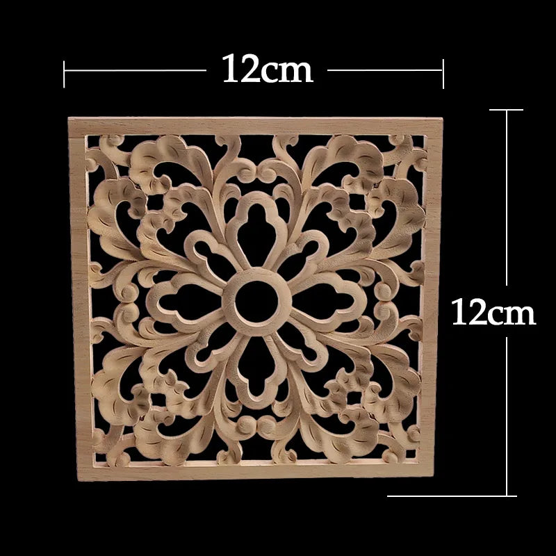 Unique Exquisite Natural Floral Wooden Carved Onlay Decal Figurines