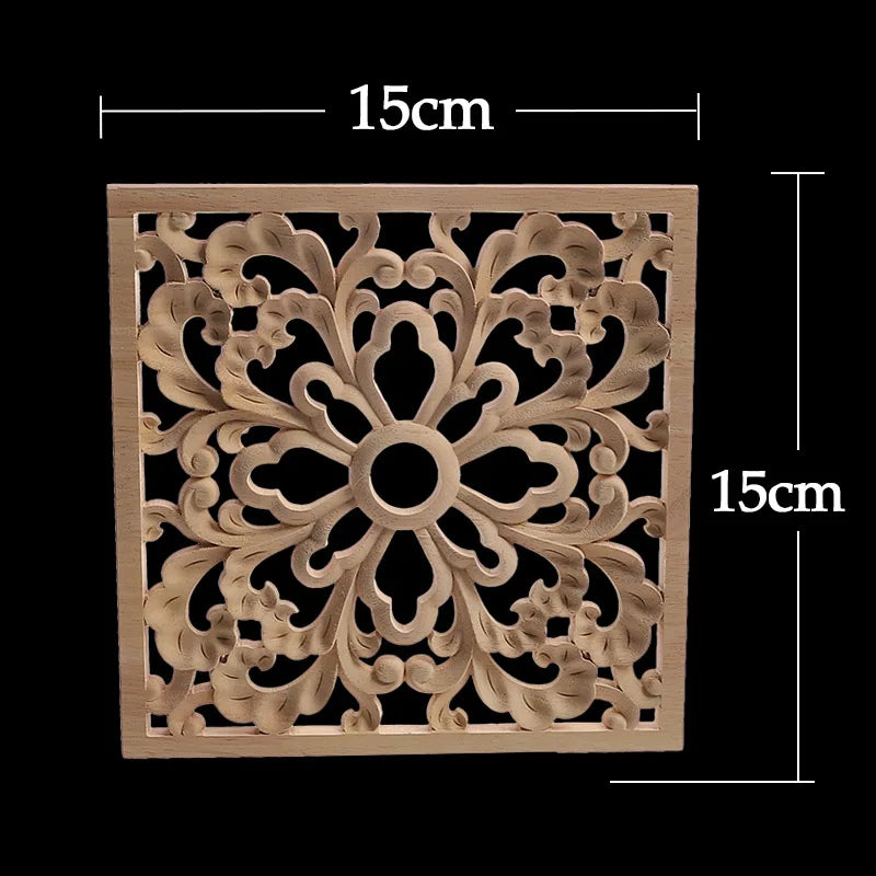 Unique Exquisite Natural Floral Wooden Carved Onlay Decal Figurines