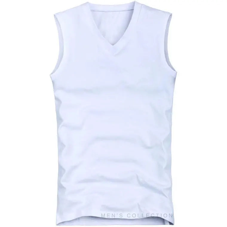 Mens Cotton T-Shirts V-Neck Sleeveless Muscle Tank Shirts Gym