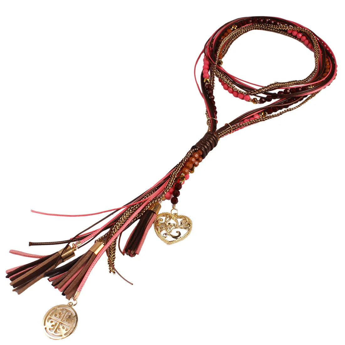 Boho Women Summer Long Necklace Handmade Round Bead Tassel Neck