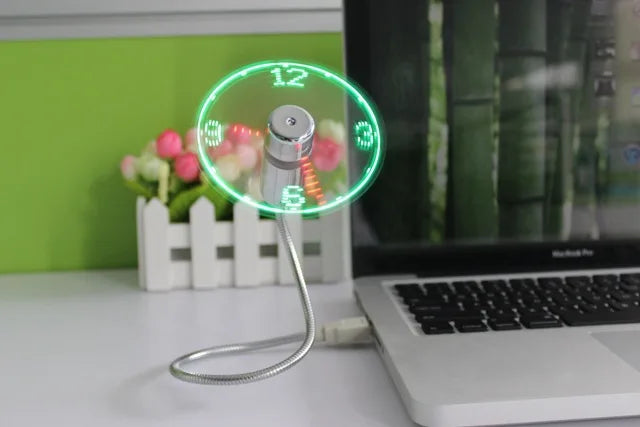 Mini LED Light USB Fan Desktop Time Display Adjustable Flexible with Realtime Clock