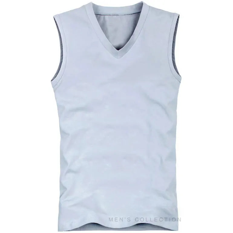 Mens Cotton T-Shirts V-Neck Sleeveless Muscle Tank Shirts Gym