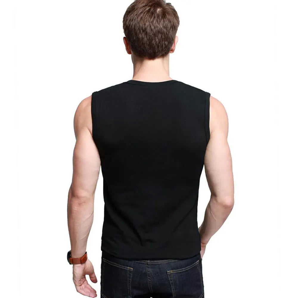 Mens Cotton T-Shirts V-Neck Sleeveless Muscle Tank Shirts Gym