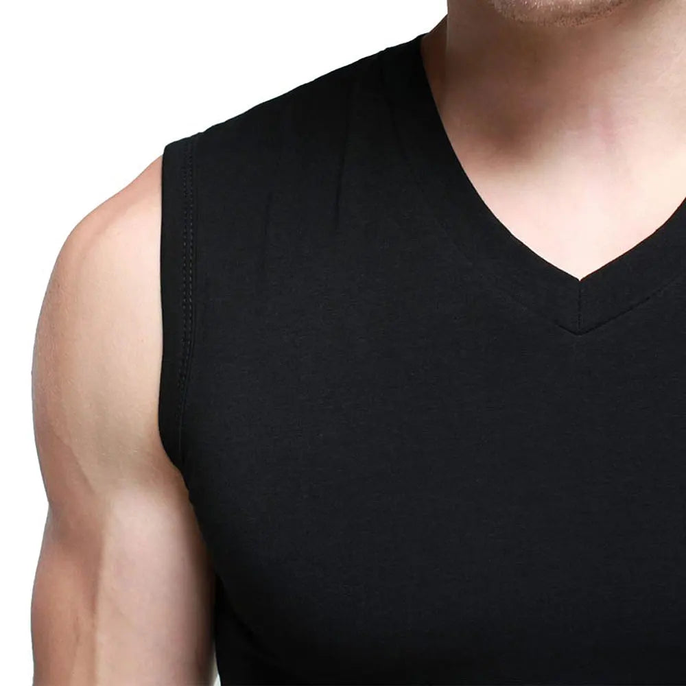 Mens Cotton T-Shirts V-Neck Sleeveless Muscle Tank Shirts Gym