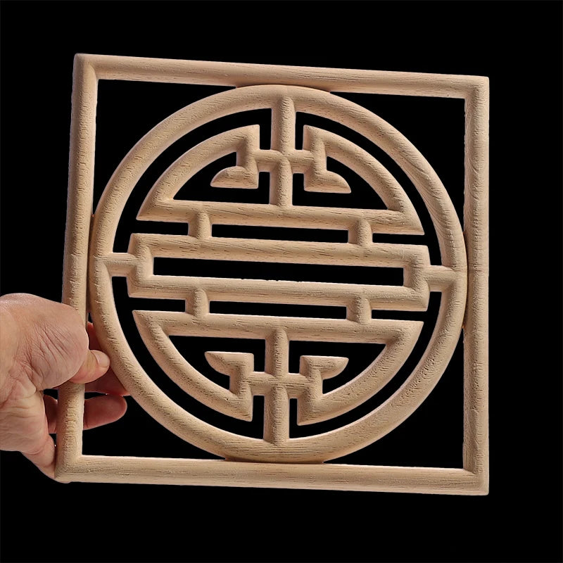 Unique Exquisite Natural Floral Wooden Carved Onlay Decal Figurines