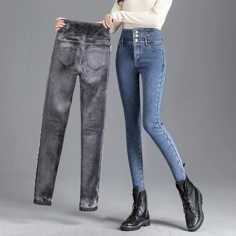 Fleece High-waist Warm Skinny Jeans