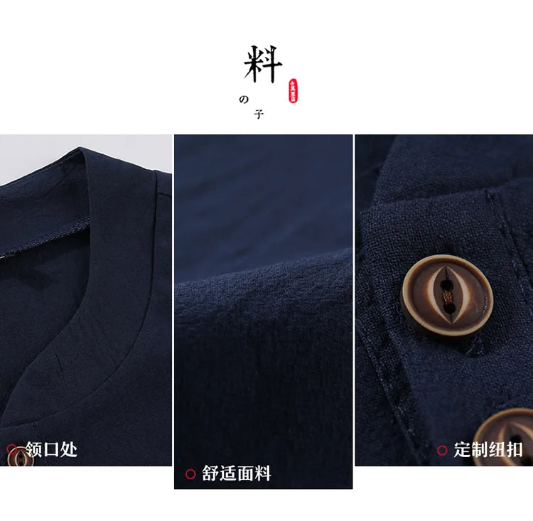 (Shirt + trousers) summer fashion men shirt Man Cotton and linen shirts