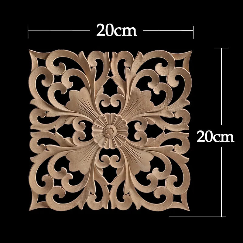 Unique Exquisite Natural Floral Wooden Carved Onlay Decal Figurines