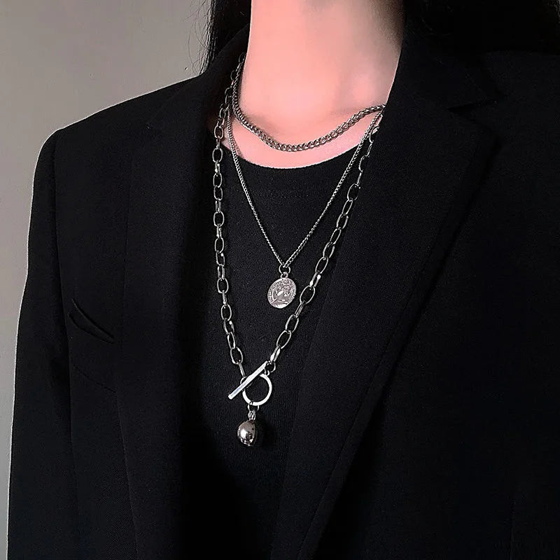 Layered Chain Necklace Neck Chains Lock Pendant Jewelry