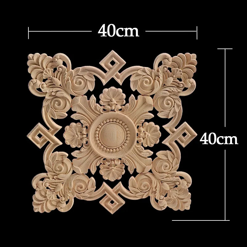 Unique Exquisite Natural Floral Wooden Carved Onlay Decal Figurines