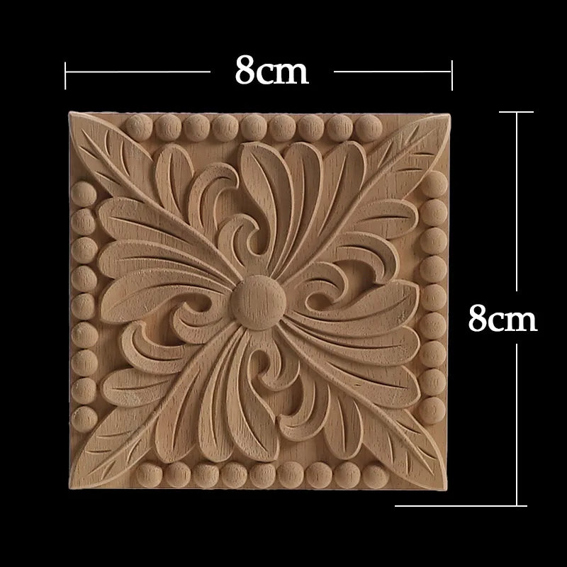 Unique Exquisite Natural Floral Wooden Carved Onlay Decal Figurines
