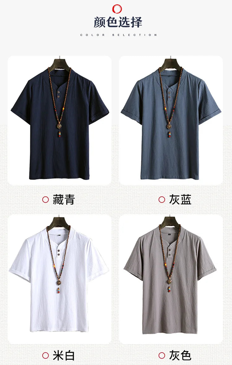 (Shirt + trousers) summer fashion men shirt Man Cotton and linen shirts