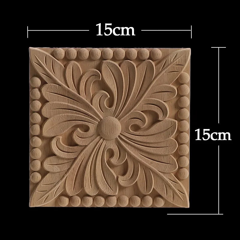Unique Exquisite Natural Floral Wooden Carved Onlay Decal Figurines