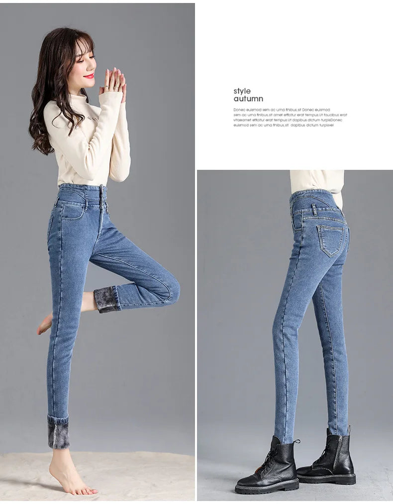 Fleece High-waist Warm Skinny Jeans