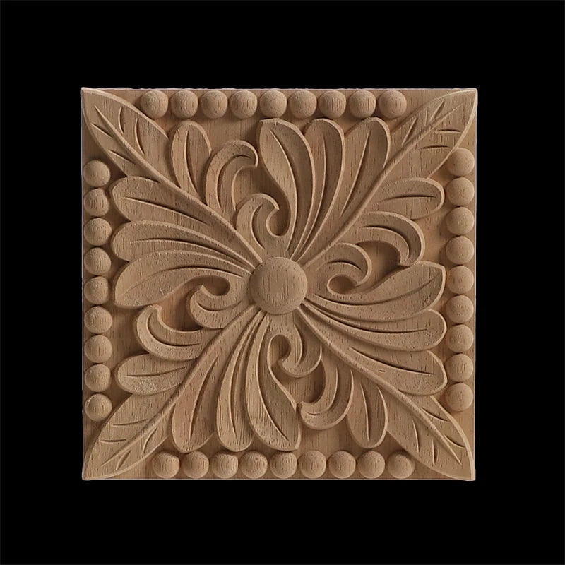 Unique Exquisite Natural Floral Wooden Carved Onlay Decal Figurines