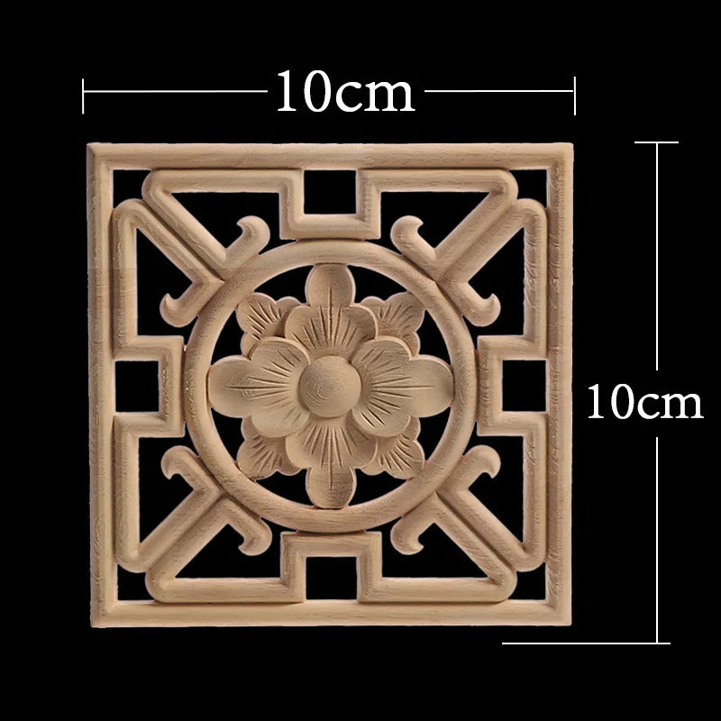 Unique Exquisite Natural Floral Wooden Carved Onlay Decal Figurines