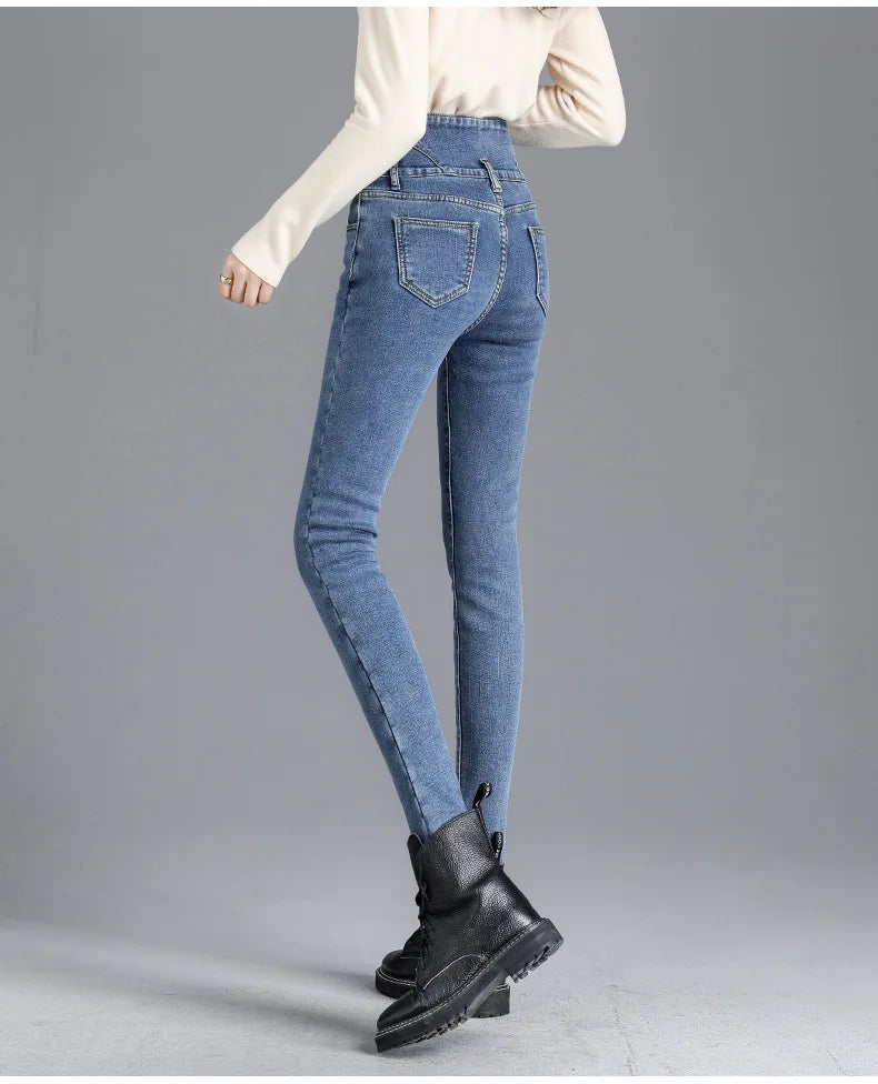 Fleece High-waist Warm Skinny Jeans
