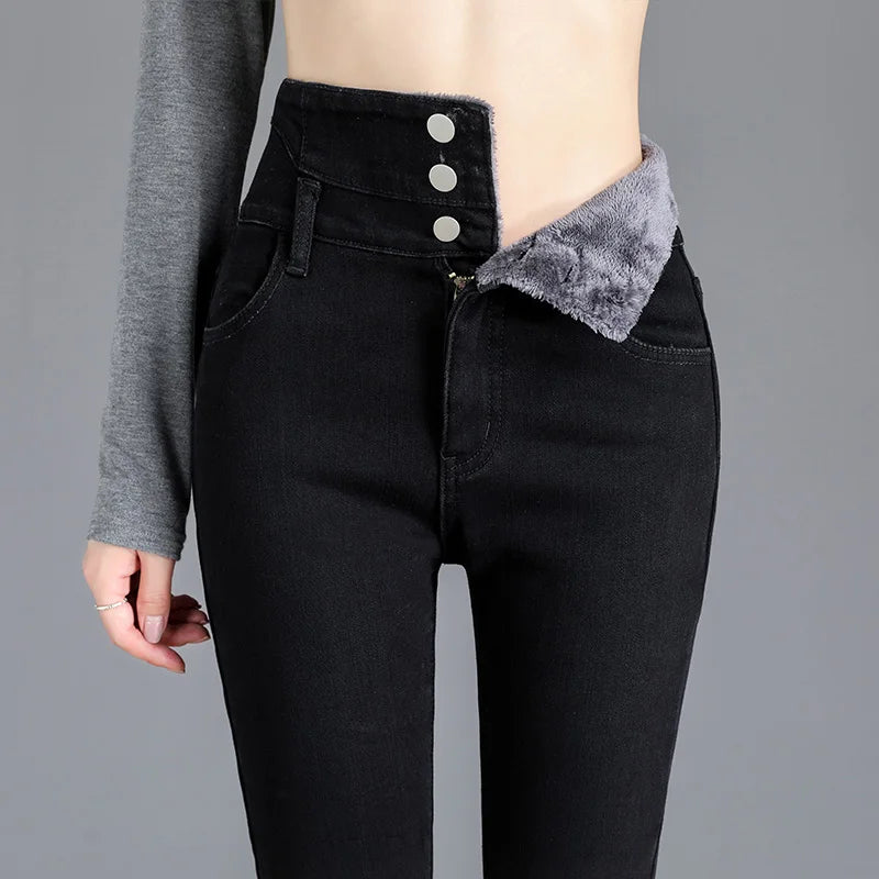 Fleece High-waist Warm Skinny Jeans
