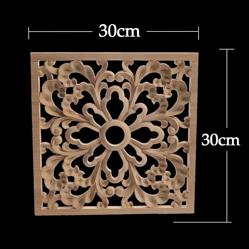 Unique Exquisite Natural Floral Wooden Carved Onlay Decal Figurines