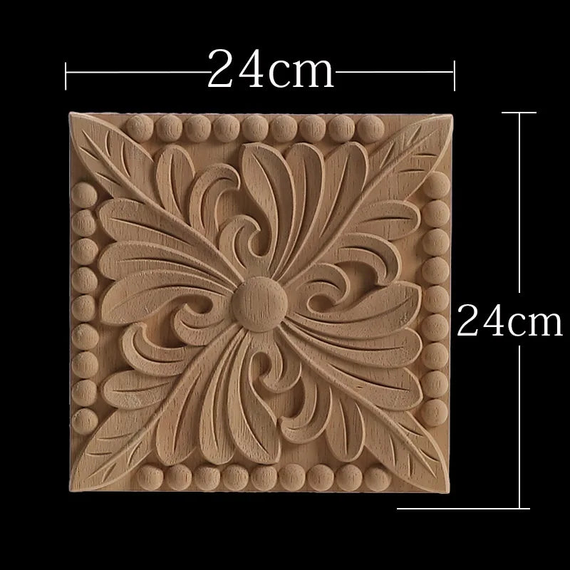 Unique Exquisite Natural Floral Wooden Carved Onlay Decal Figurines