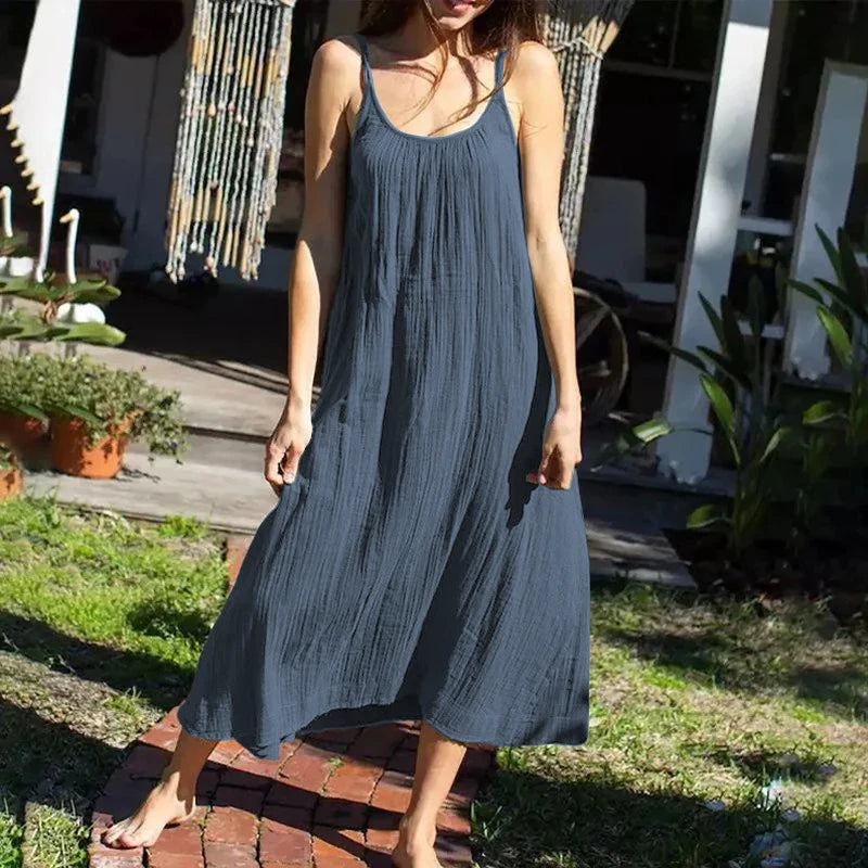 Long Dress Loose Solid Sleeveless Backless Streetwear Elegant