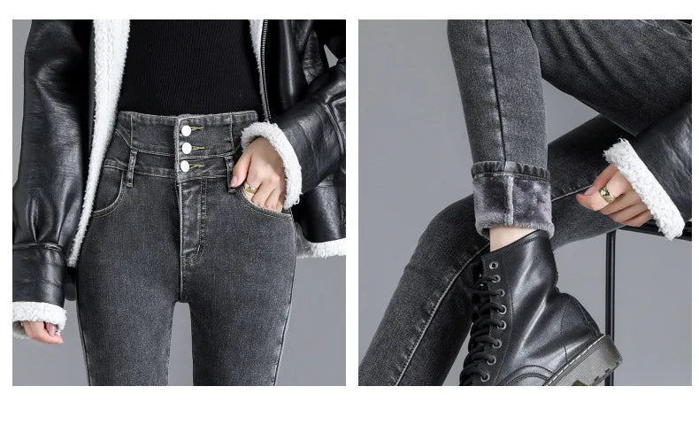 Fleece High-waist Warm Skinny Jeans
