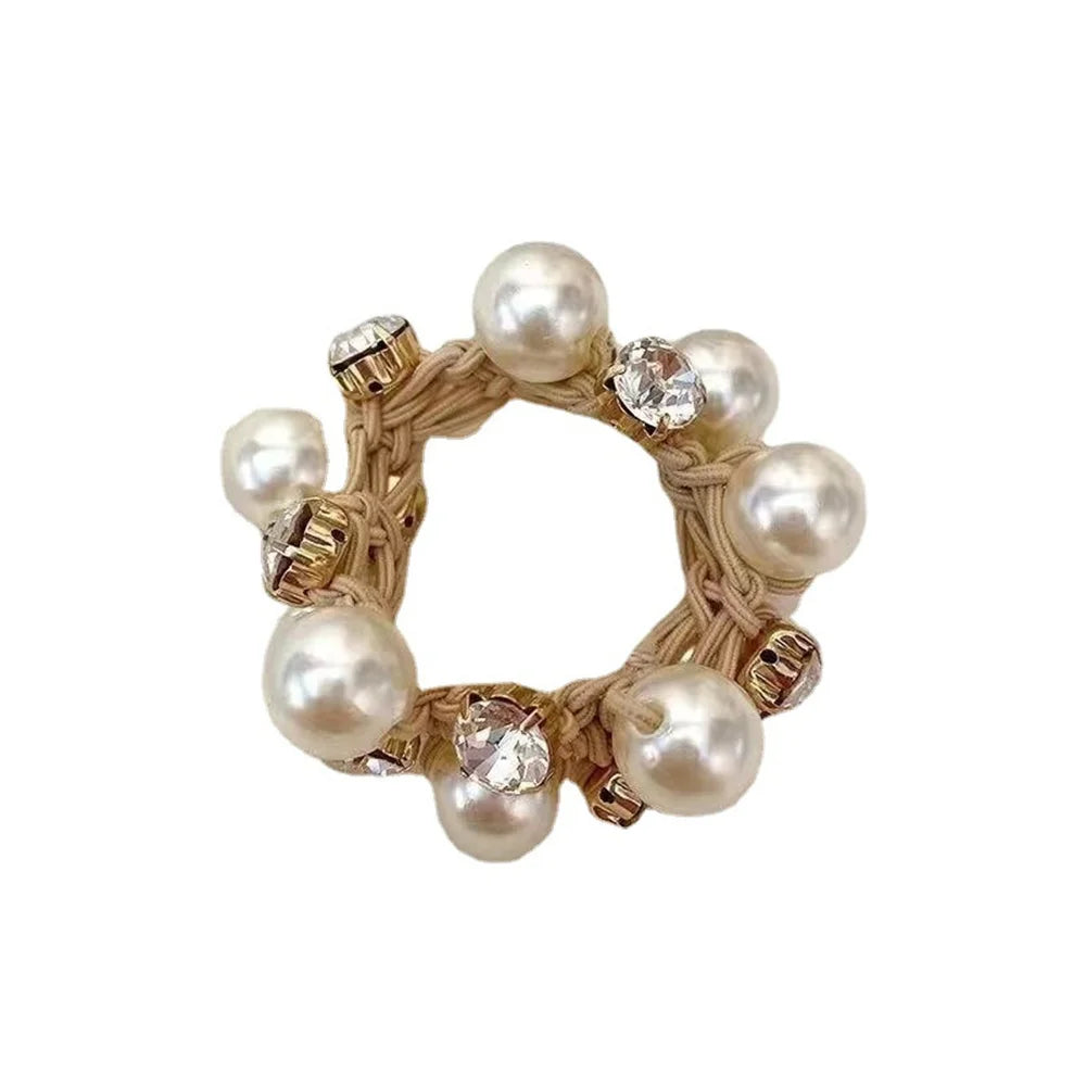 Woman Elegant Pearl Hair Ties Beads Girls Scrunchies Rubber Bands