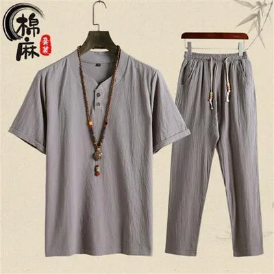 (Shirt + trousers) summer fashion men shirt Man Cotton and linen shirts