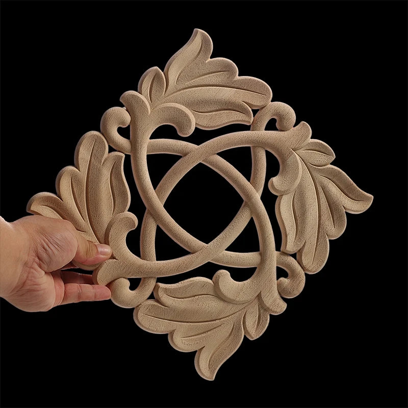 Unique Exquisite Natural Floral Wooden Carved Onlay Decal Figurines