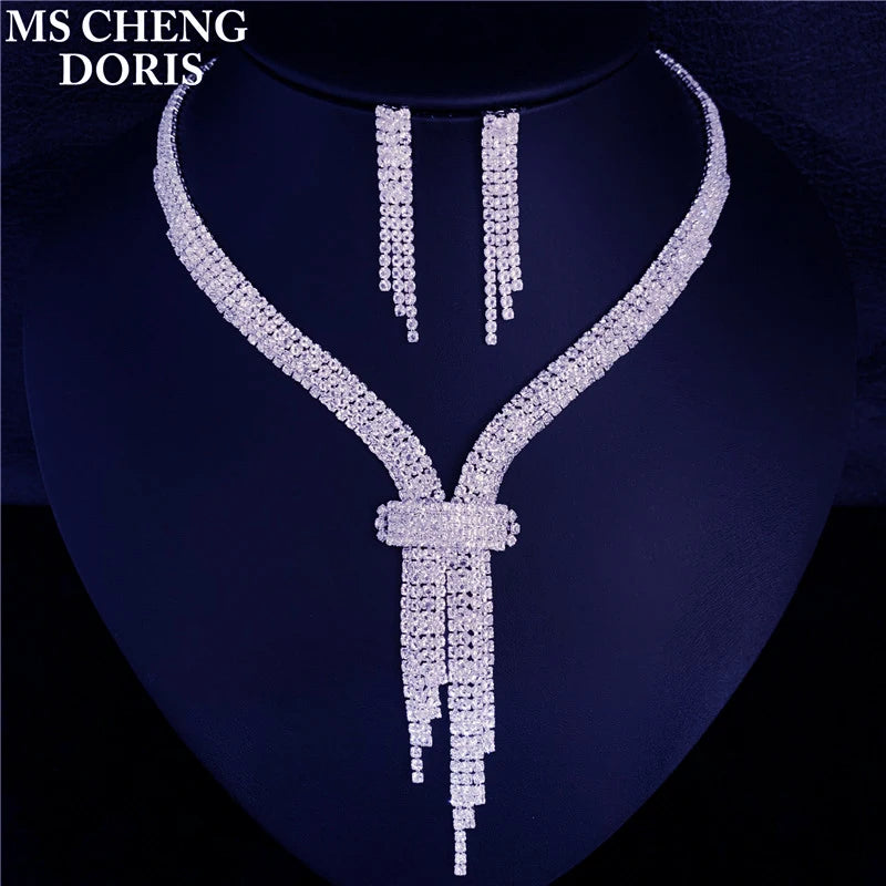 Fashion Wedding Bridal Jewelry Sets For Women Rhinestone Austrian Crystal