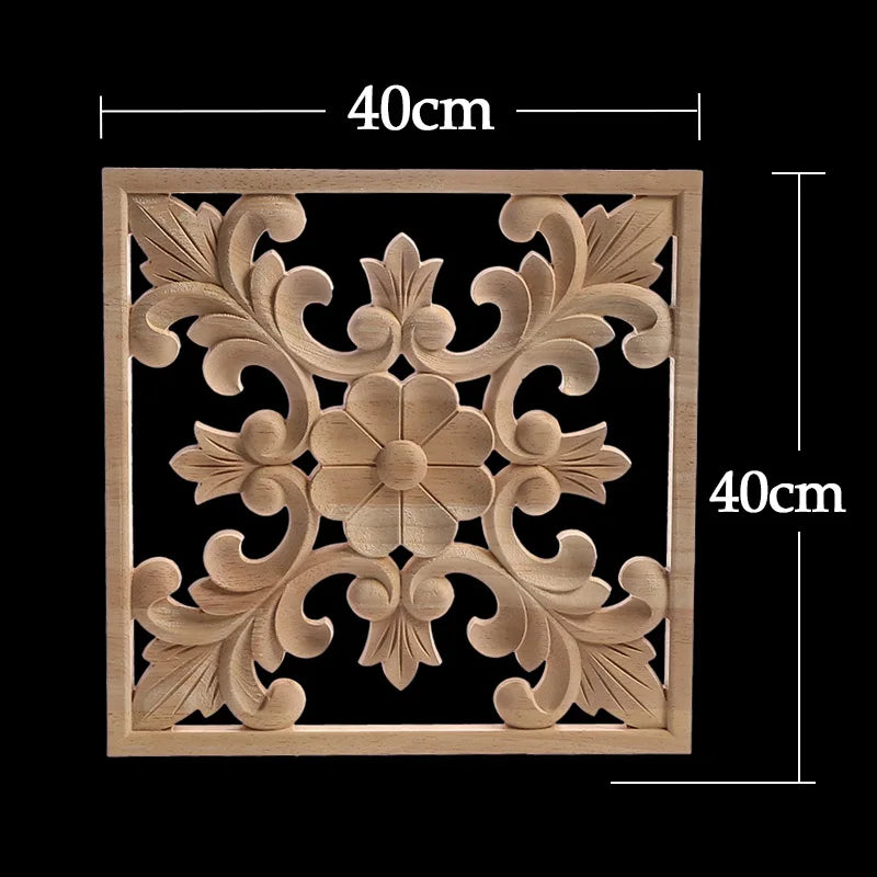 Unique Exquisite Natural Floral Wooden Carved Onlay Decal Figurines