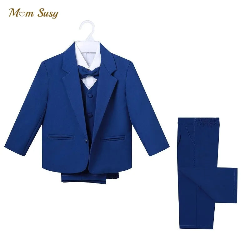Baby Boy Formal Clothes Set Jacket+Shirt+Vest+Bowtie+Pant