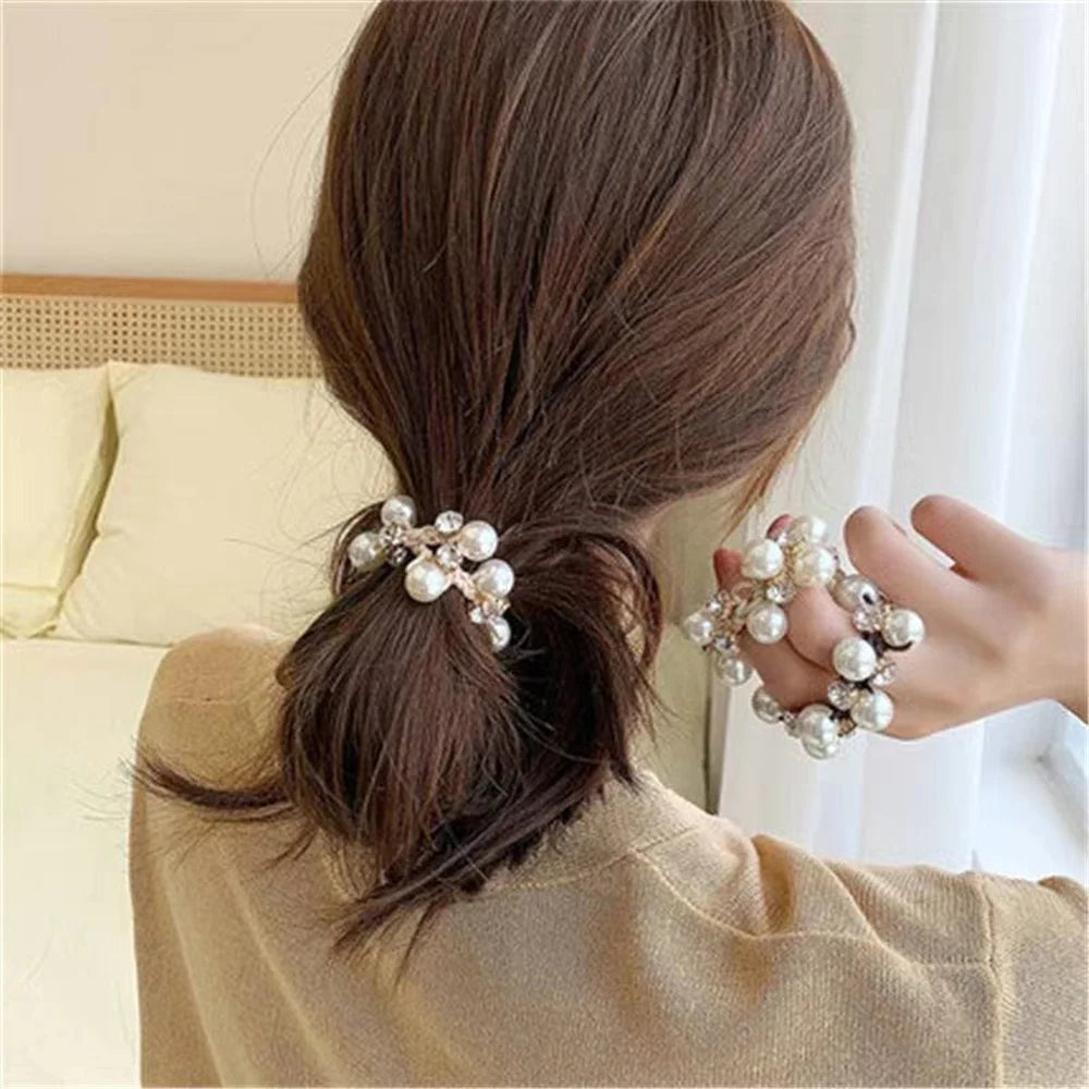 Woman Elegant Pearl Hair Ties Beads Girls Scrunchies Rubber Bands