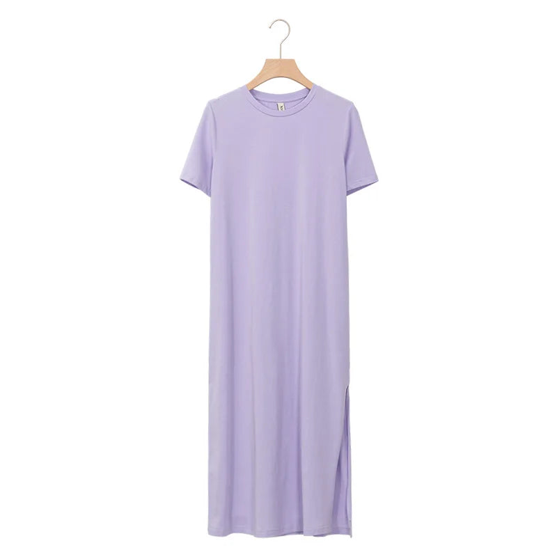 Casual Loose Short Sleeve Split Out Black Female Sexy Long Dress