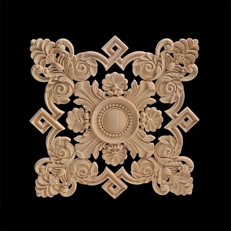 Unique Exquisite Natural Floral Wooden Carved Onlay Decal Figurines