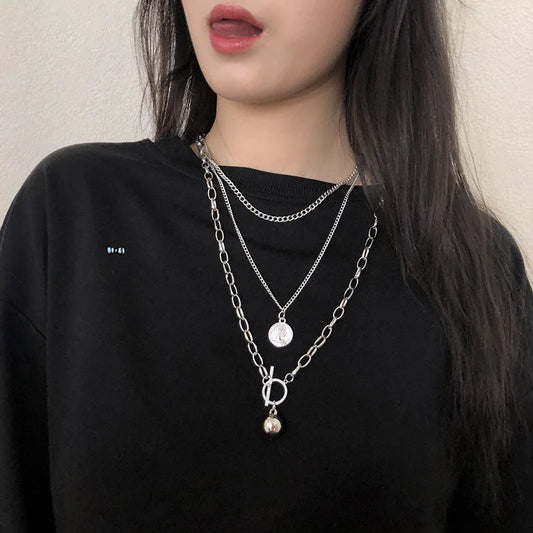 Layered Chain Necklace Neck Chains Lock Pendant Jewelry
