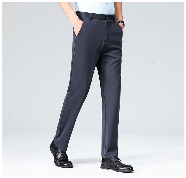 Men Suit Pants Light Thin Elastic Slim Fit Dress Pants Business